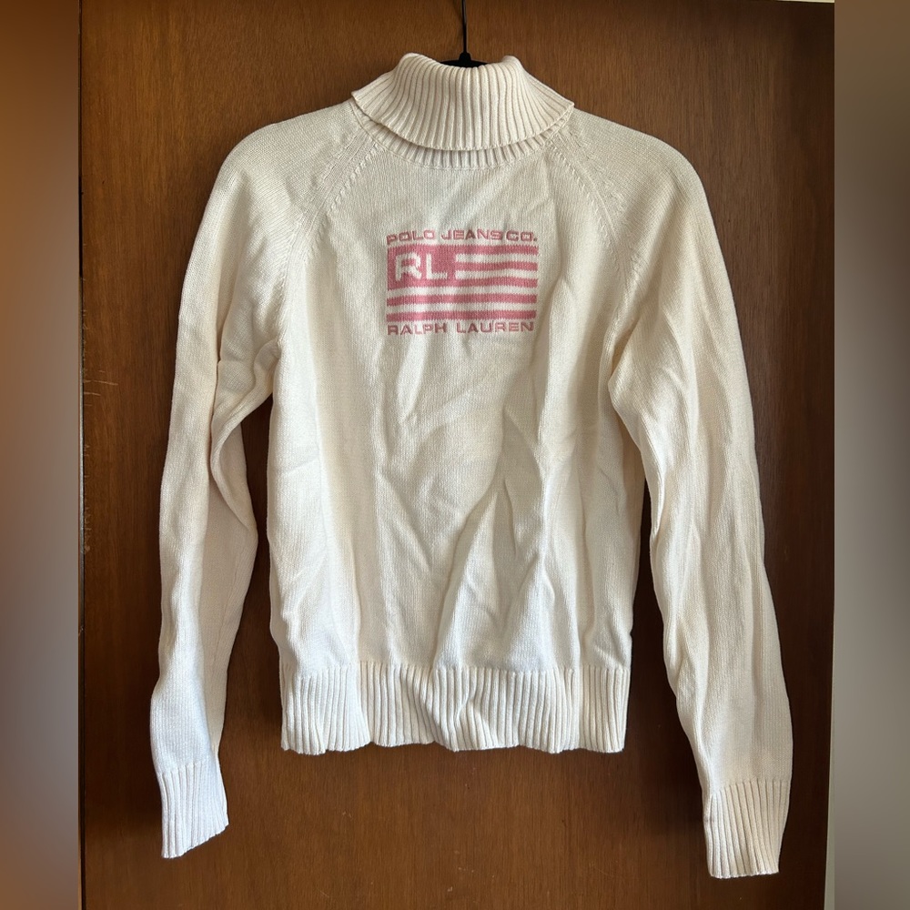 Cream Ralph Lauren Turtleneck Sweter